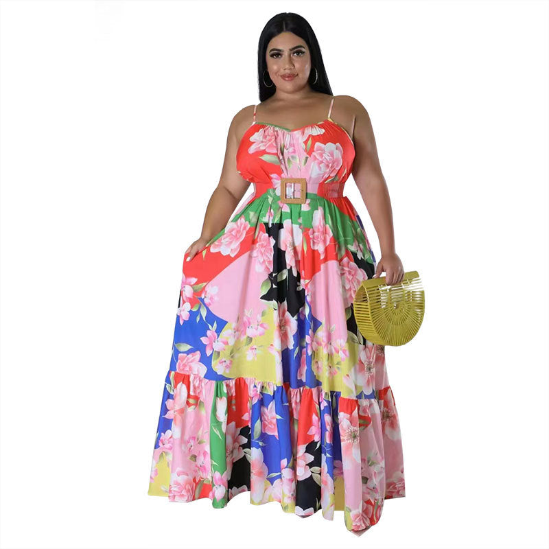 Women's Summer Sexy Strapless Pleated Long Printing Dresses