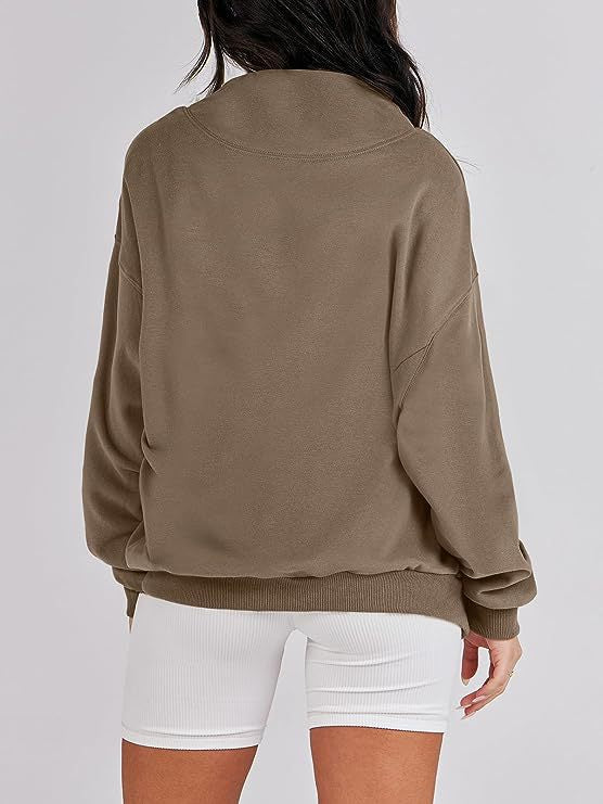 Women's Loose High Collar Sweatshirt Solid Color Long Tops