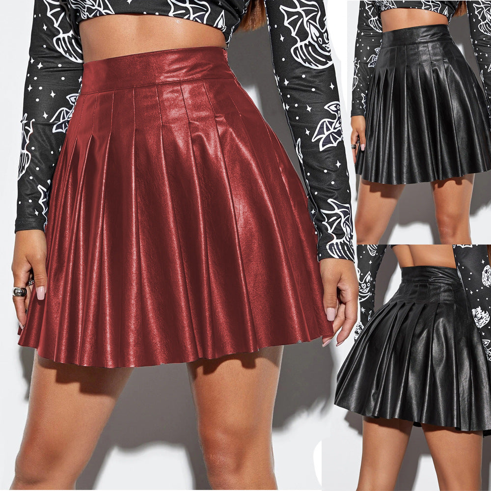 Women's Pleated Sexy Leather Night Club Skirts