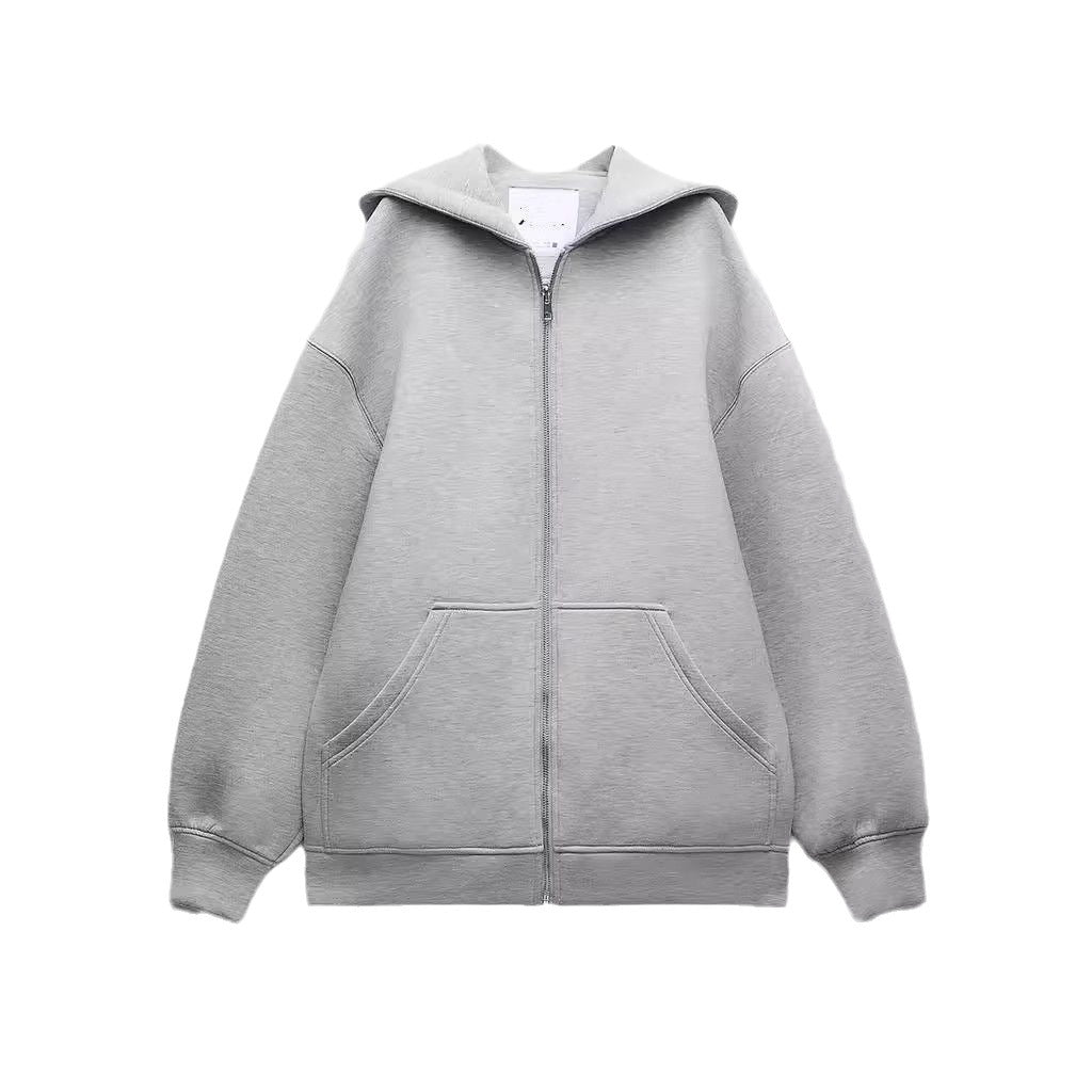 Attractive Autumn Loose Hooded Mid-length Zipper Sweaters