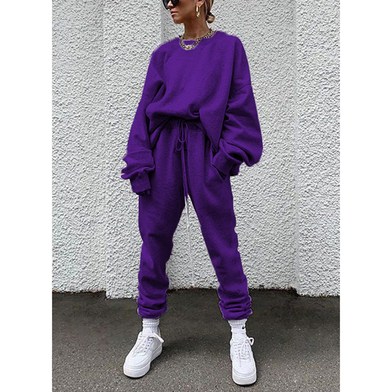 Women's Autumn Solid Color Long Sleeve Trousers Suits