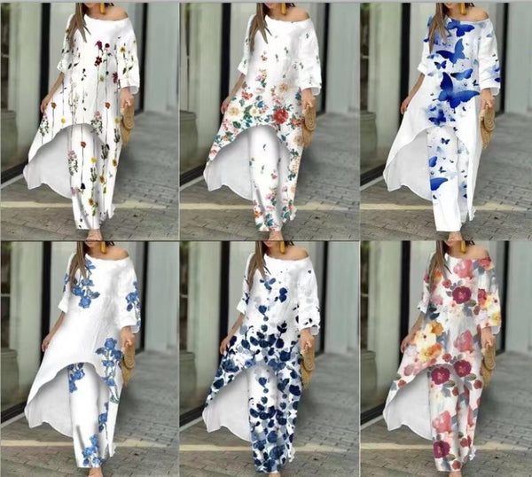 Women's Casual Loose Large Irregular Pattern Print Ninth Suits