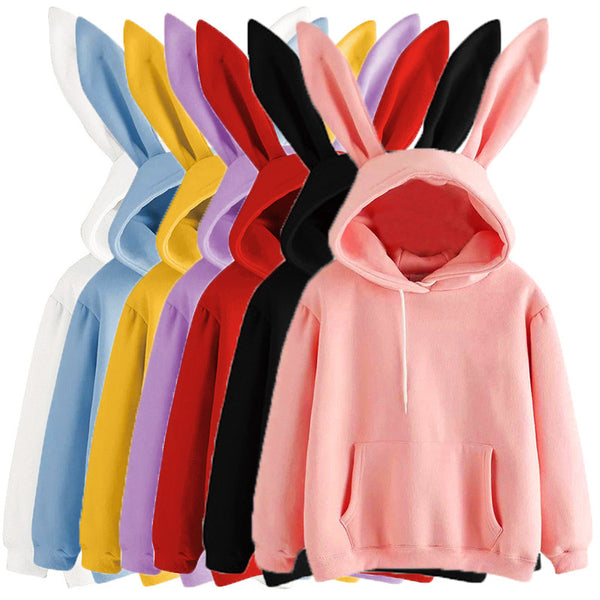 Women's Bathroom Hooded Rabbit Solid Color Loose Sweaters