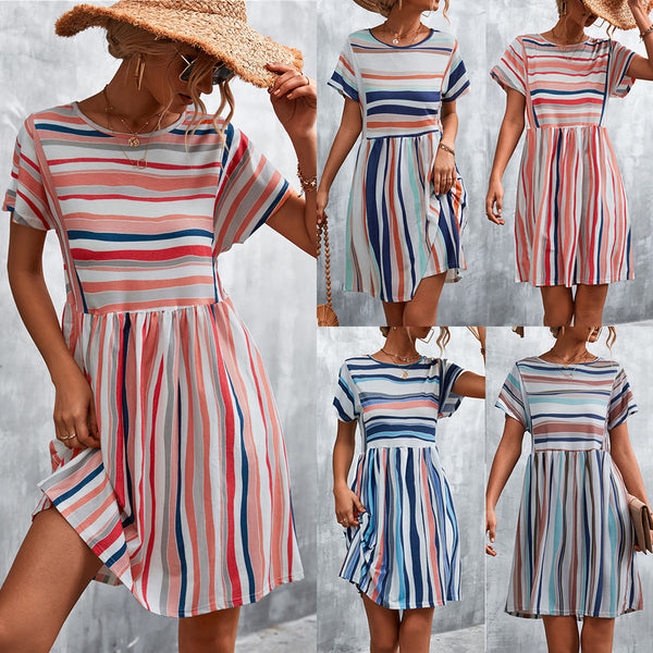 Stylish Women's Classic Striped Printed Dress Skirts