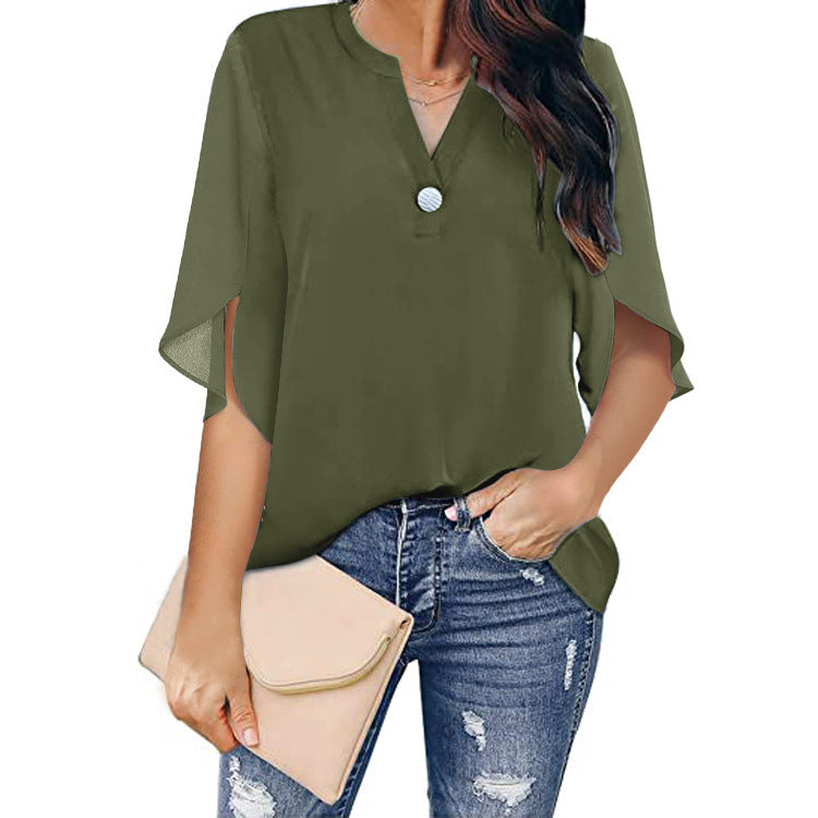 Women's Sleeve Elegant Casual Solid Color V-neck Shorts