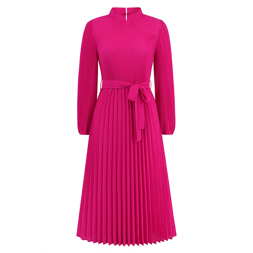 Women's Elegant Dress Stand Collar Puff Sleeve Dresses