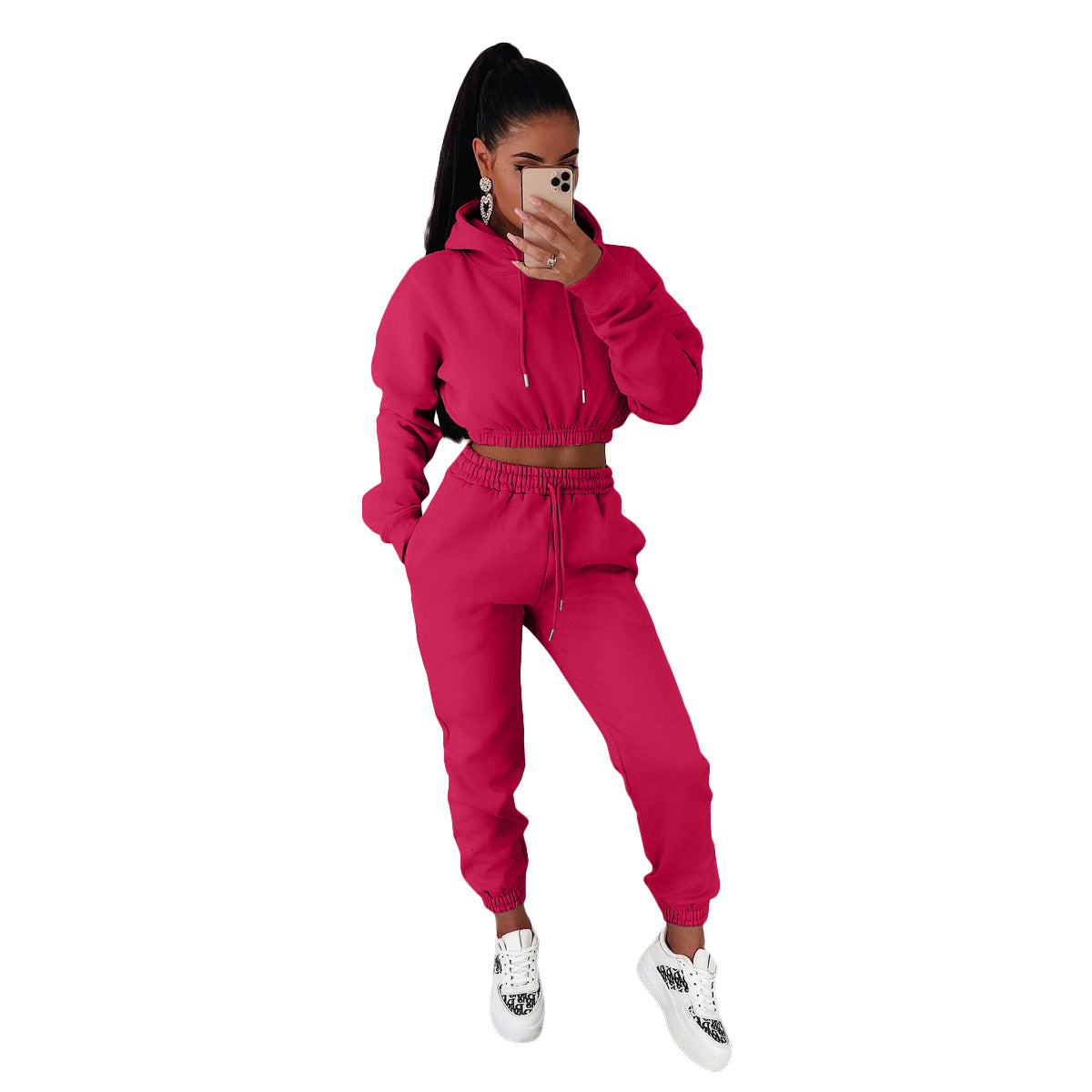 Women's Veet Padded Hooded Sweatshirt Casual Two-piece Suits