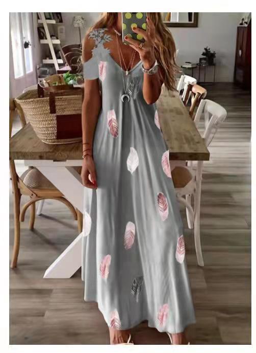 Robes d'été imprimées à col en V et bord floral pour femmes