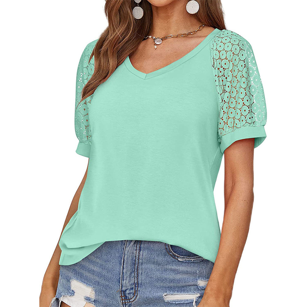 Women's Unique Cool Lace Short-sleeved T-shirt Blouses