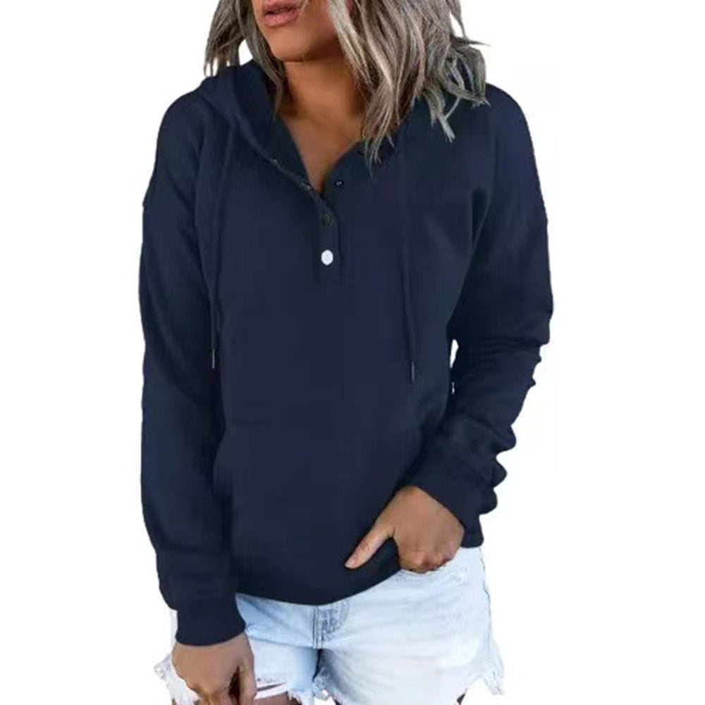 Women's Sleeve Loose Casual Hooded Drawstring Pocket Sweaters