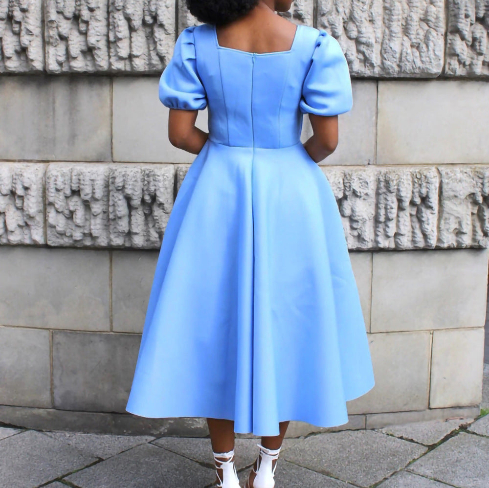 Grandes robes plissées d'été à manches courtes pour femmes, couleur unie