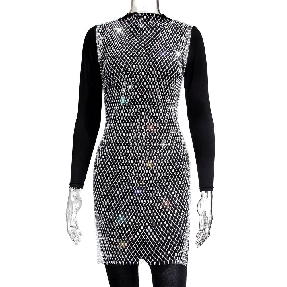 Women's Mesh Rhinestone Round Neck Dress Dresses