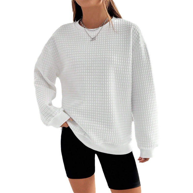 Women's Waffle Long Sleeve Drop Shoulder Loose-fitting Sweaters