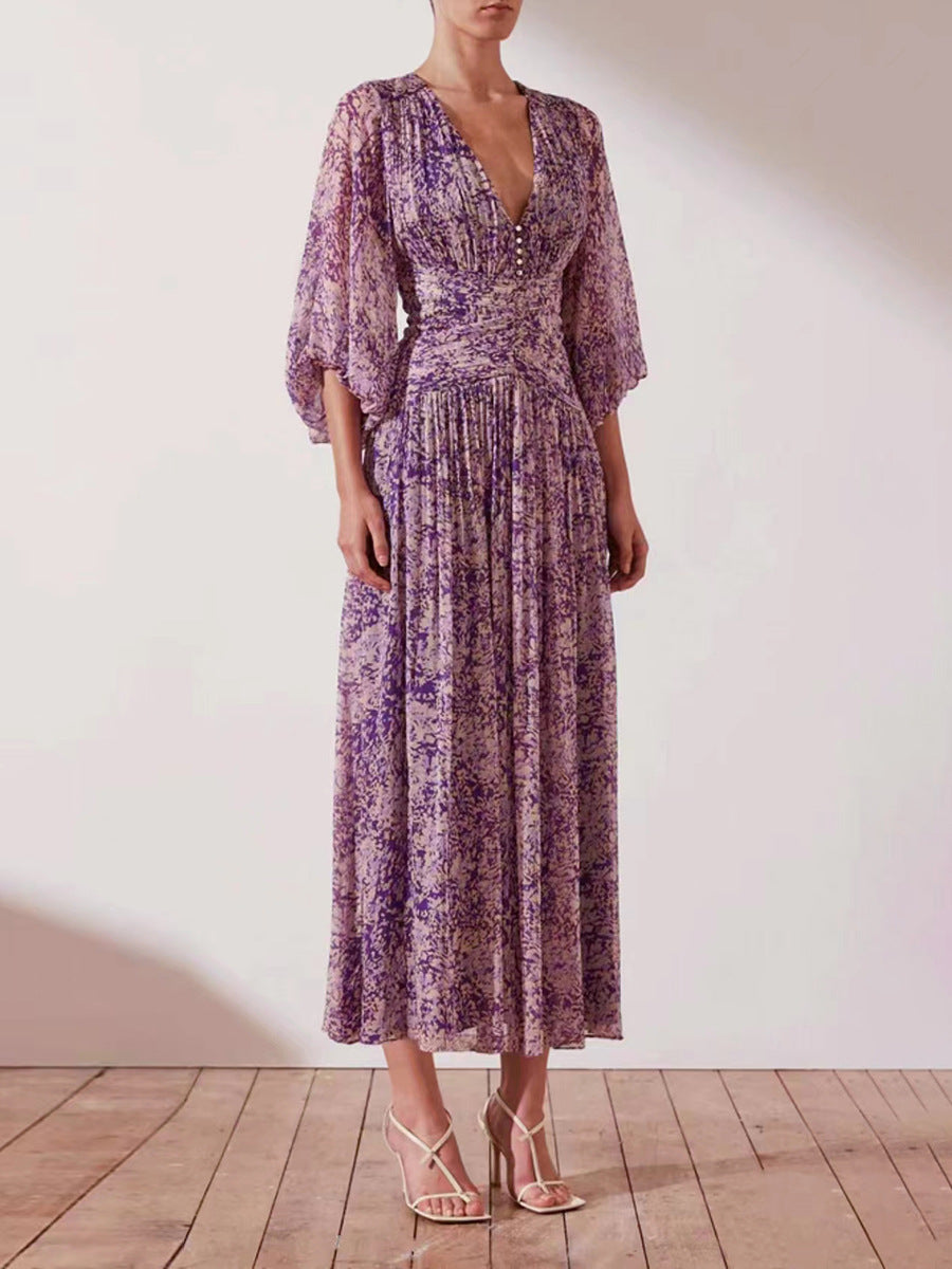 Robe de vacances plissée en bord de mer pour femmes, robes violettes élégantes à la mode