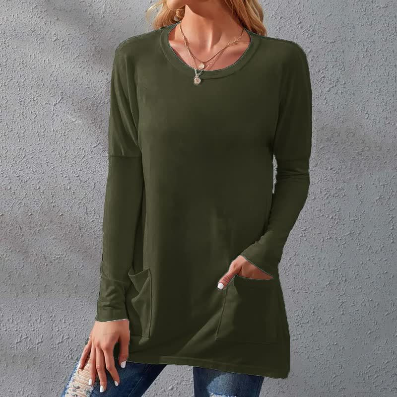 Women's Solid Color Sleeve Loose Round Neck Blouses