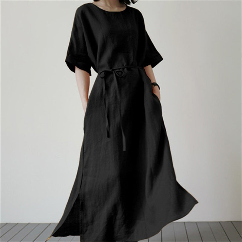 Women's Linen Loose Large Solid Color Sleeve Dresses