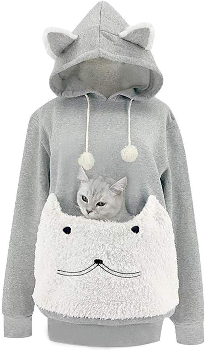 Women's Fashion Embroidery Pet Big Pocket Cat Ears Sweaters