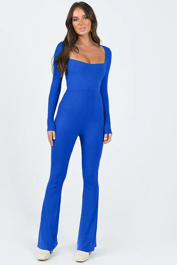 Women's Color Back Midriff Outfit Slim Fit Jumpsuits