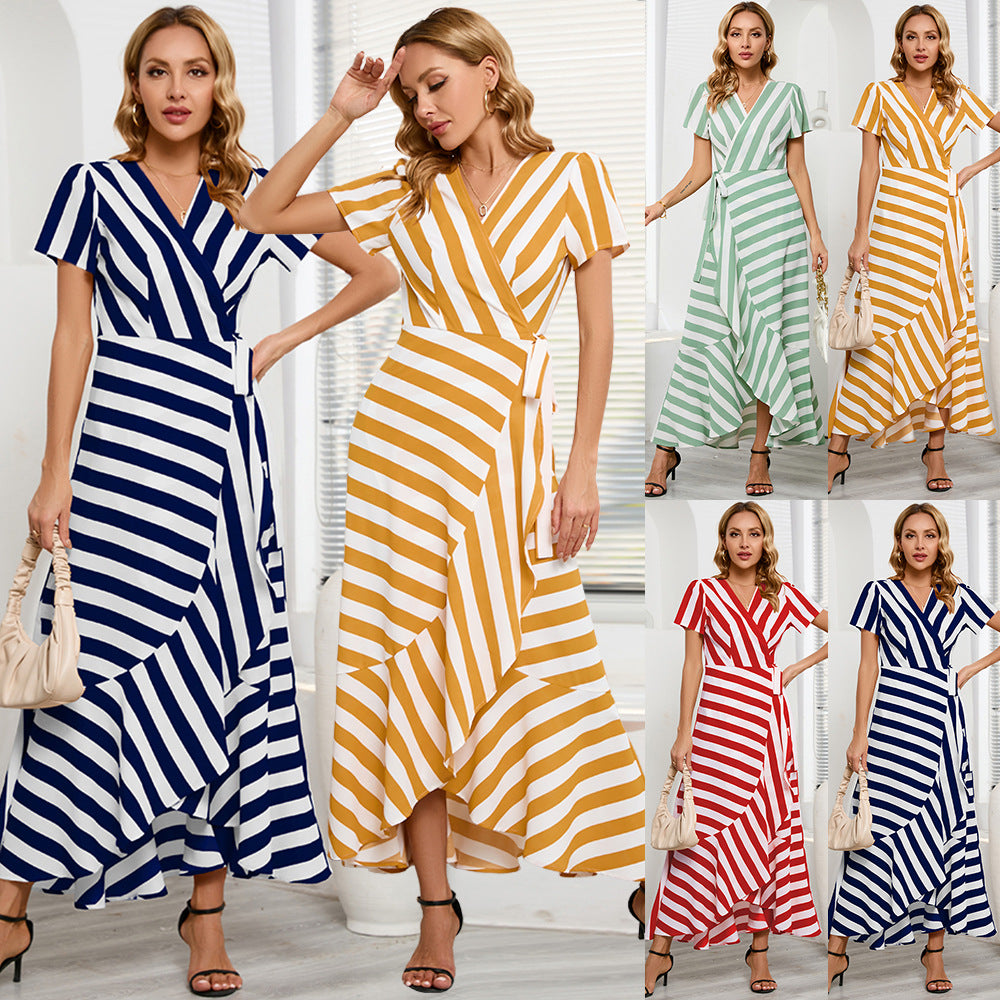 Women's Slim-fit Elegant Striped Large Swing Summer Dresses