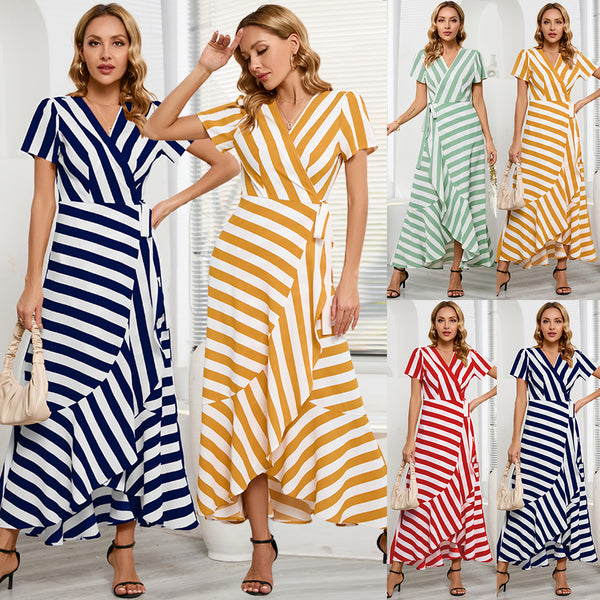 Women's Slim-fit Elegant Striped Large Swing Summer Dresses