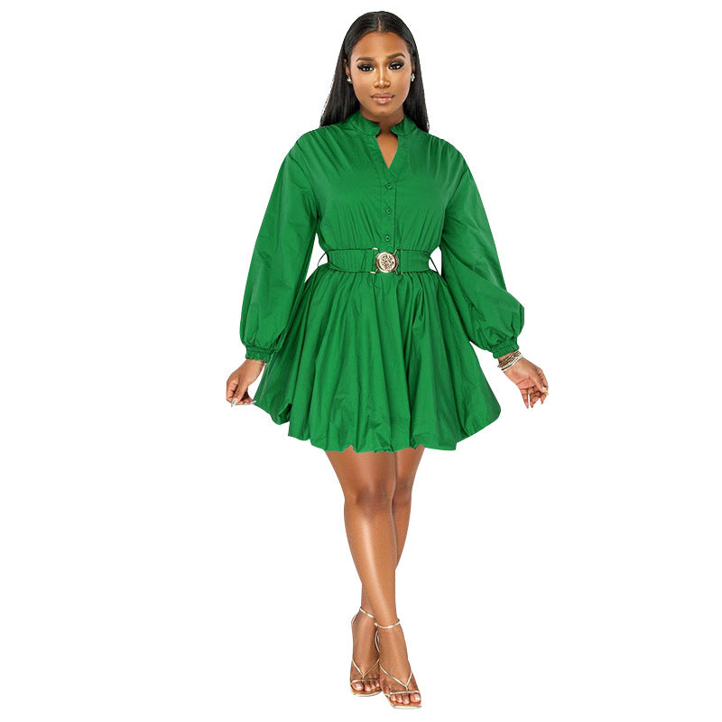 Women's Color Collar Half Long Sleeve Fashion Dresses