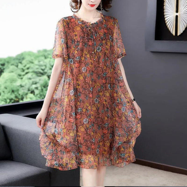 Women's Mother's Mesh Dress Summer Large Mid-length Dresses