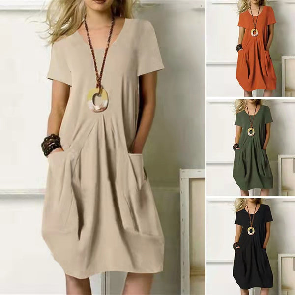 Summer Linen Solid Color Loose Round Dresses