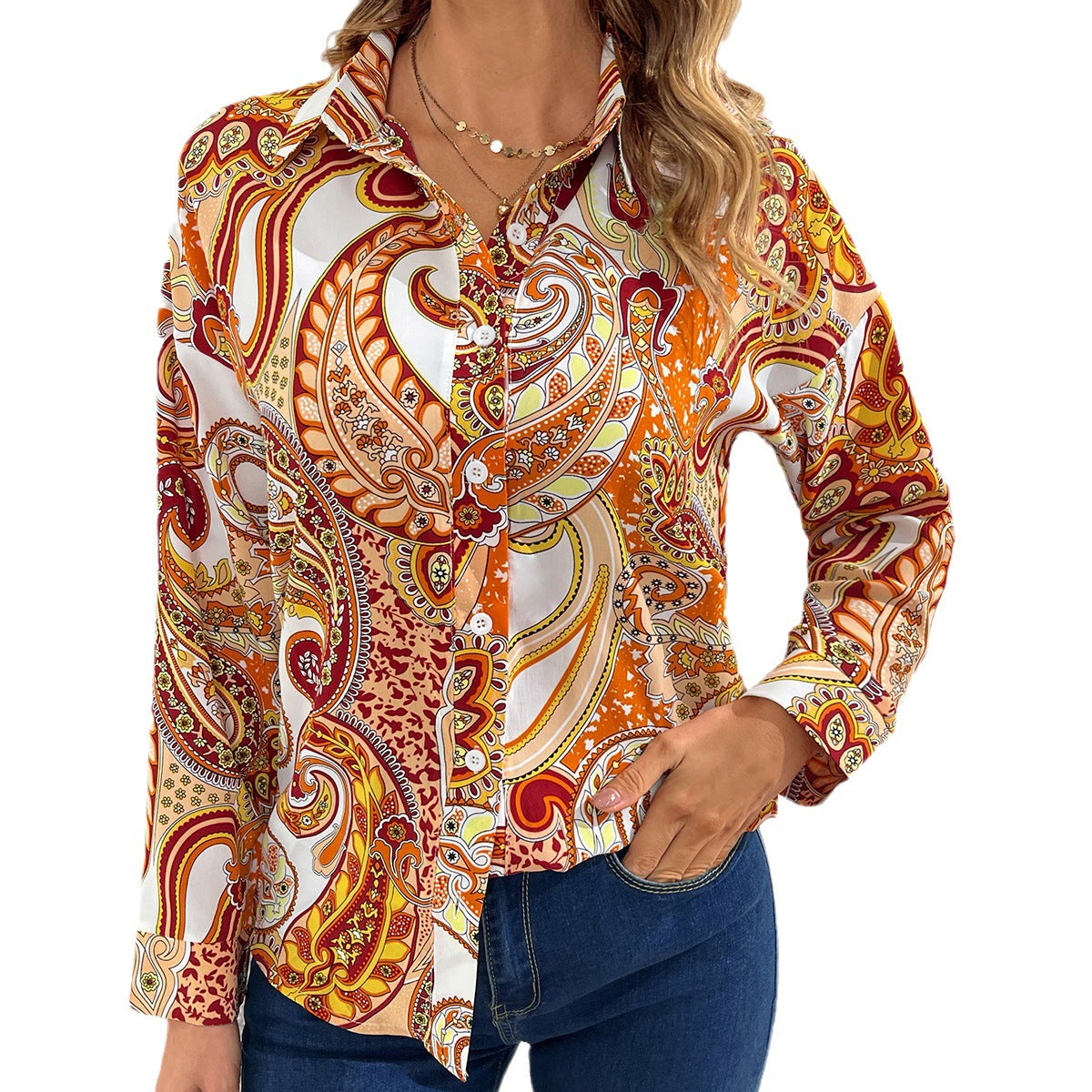 Women's Waist Flowering And Fruiting Printed Shirt Tops