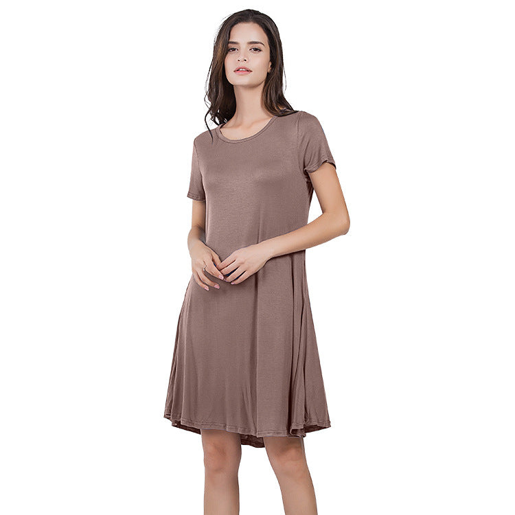 Women's Round Neck Solid Color Pocket Sleeve Dresses