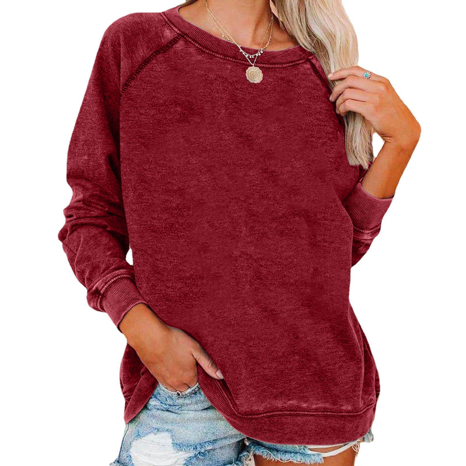 Women's Round Neck Loose Solid Color Sweaters