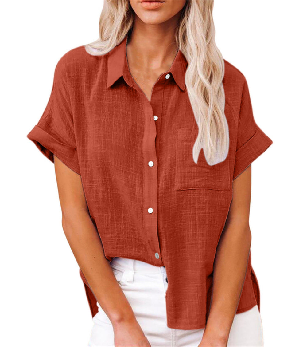 Women's Classic Linen Pocket Sleeve Shirt/t-shirt Blouses
