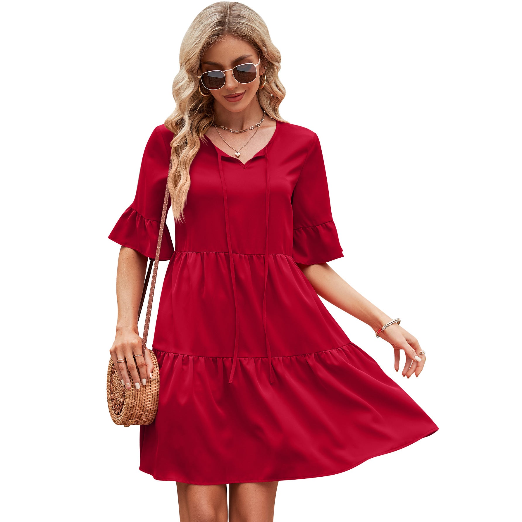 Women's Casual Pleated Sleeves Bohemian High Waist Dresses