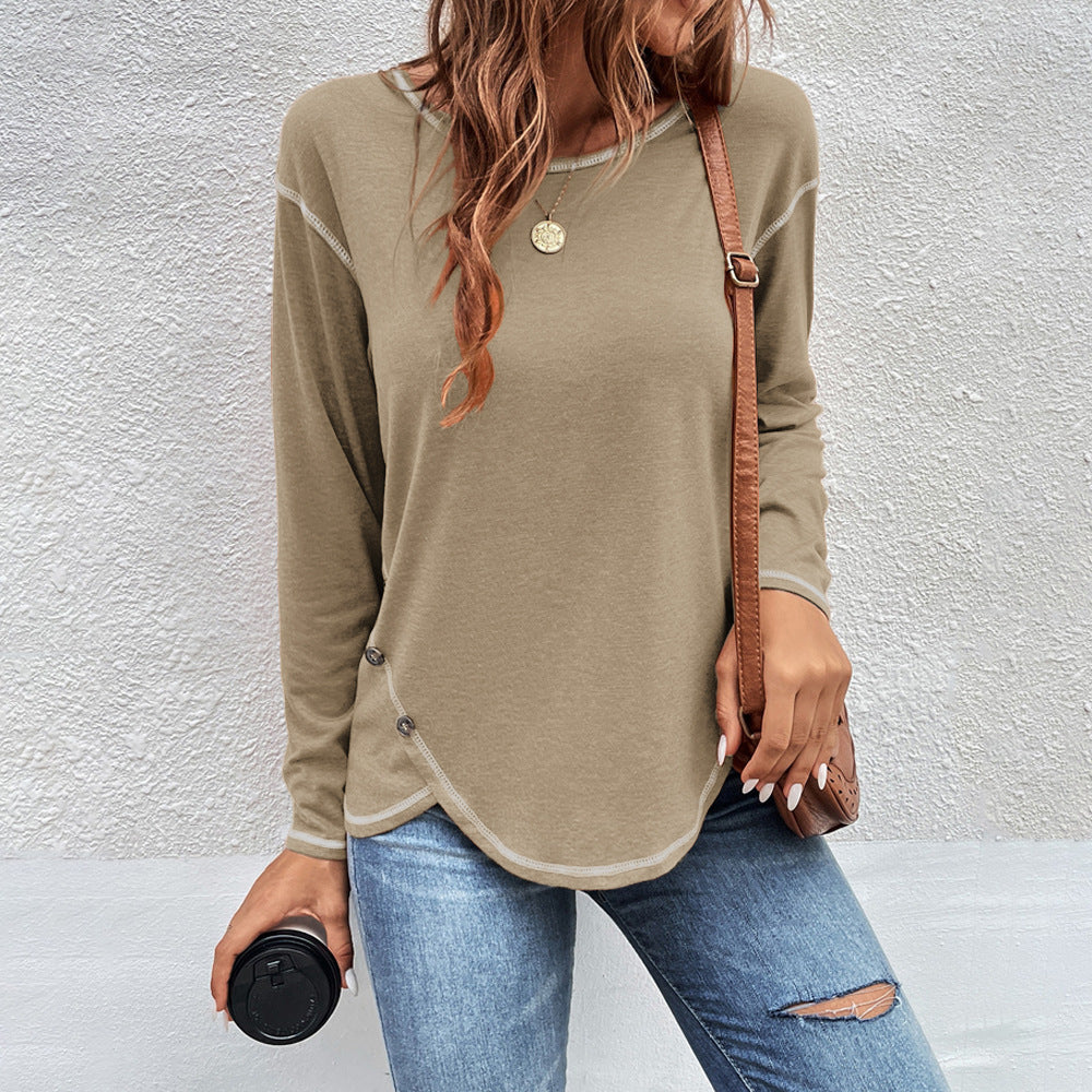 Women's Button Irregular Long Sleeve T-shirt Blouses