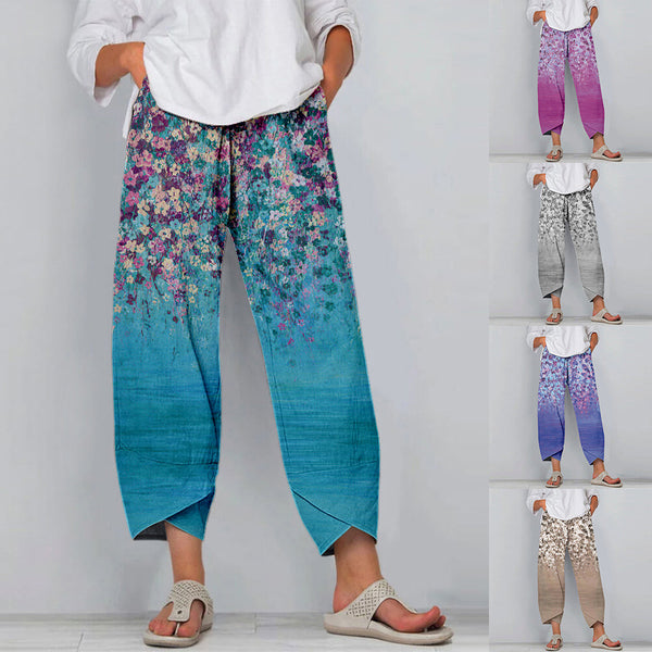 Pantalon de sport à fleurs pour femmes, taille basse, rue d'automne