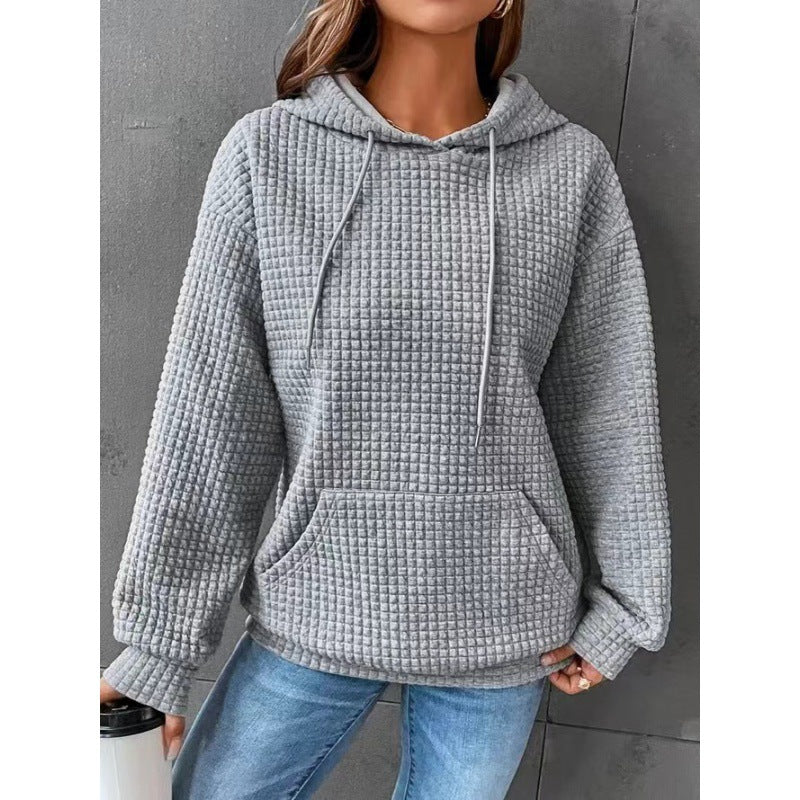 Langärmlige, einfarbige Pullover mit Rundhalsausschnitt und Waffelmuster für Damen