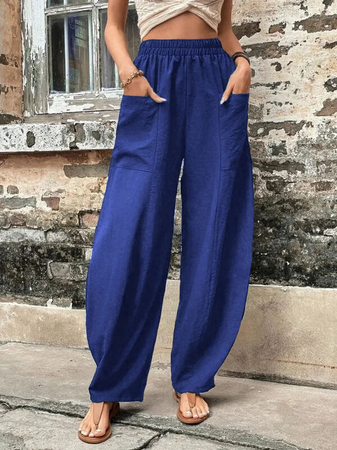 Women's Solid Color Pocket Trousers With An Pants