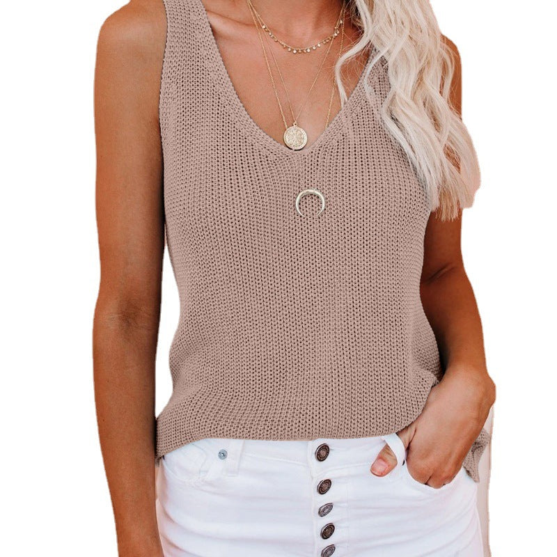 Women's Summer Solid Color Fashion Camisole Home Silk Knitted Sling Tops