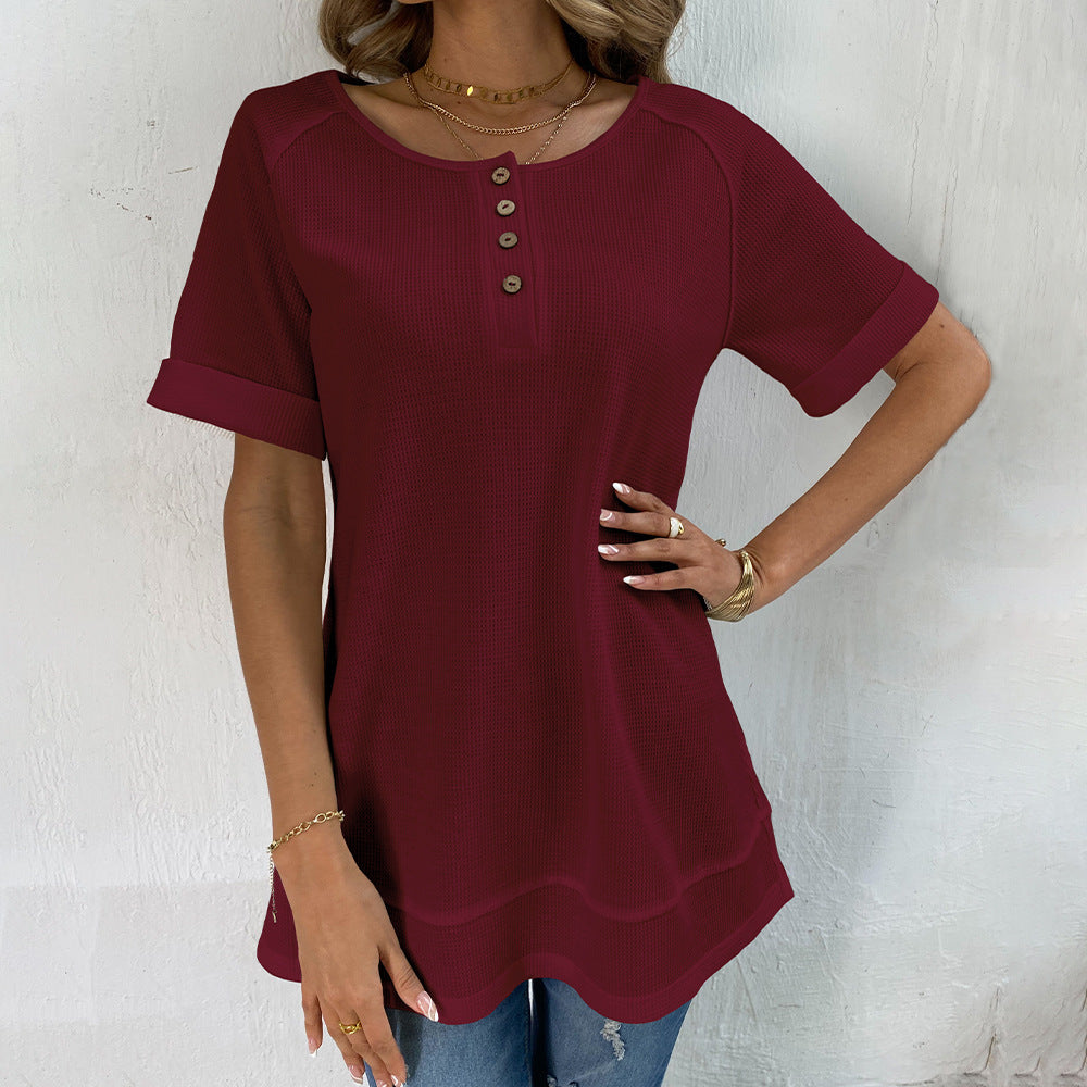 Women's Summer Solid Color Sleeve Button Loose-fitting Blouses