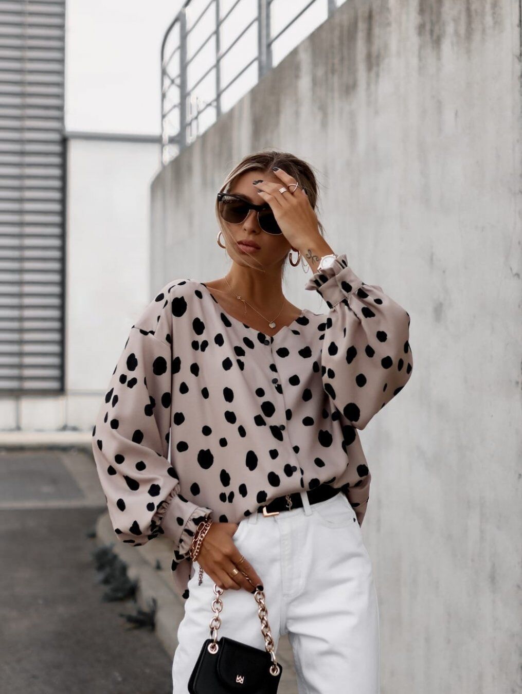 Herbst Lose Schlankheitshemd Polka-Blusen mit Leopardenmuster