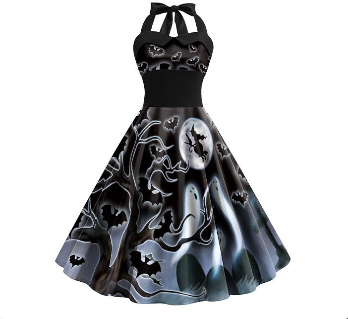 New Halloween Skull Printed Swing Sexy Dresses