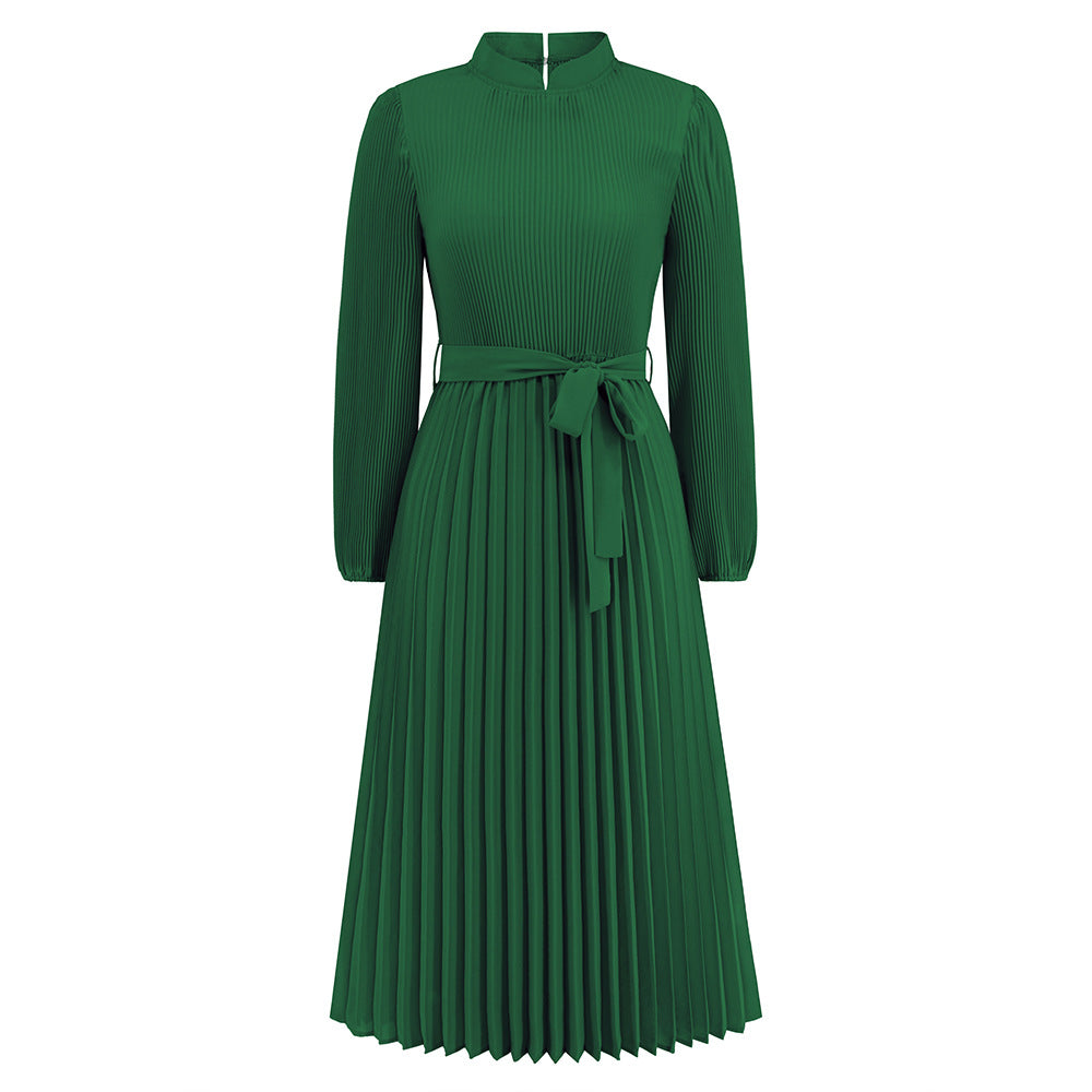 Robe élégante pour femmes, col montant, manches bouffantes