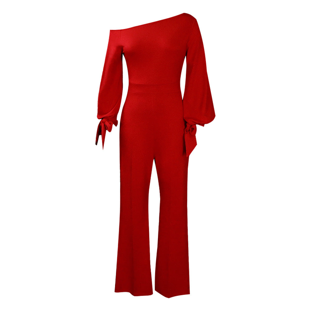 Women's Off-shoulder Casual High Waist Wide Jumpsuits