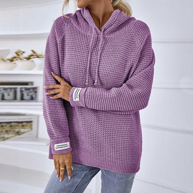 Women's Solid Color Pullover Hooded Drawstring Sweaters