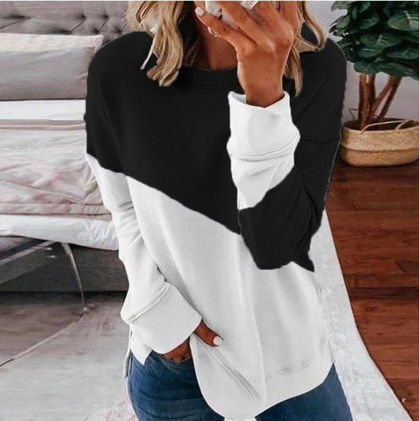 Women's Color Matching Long Sleeve Round Neck Contrast Sweaters