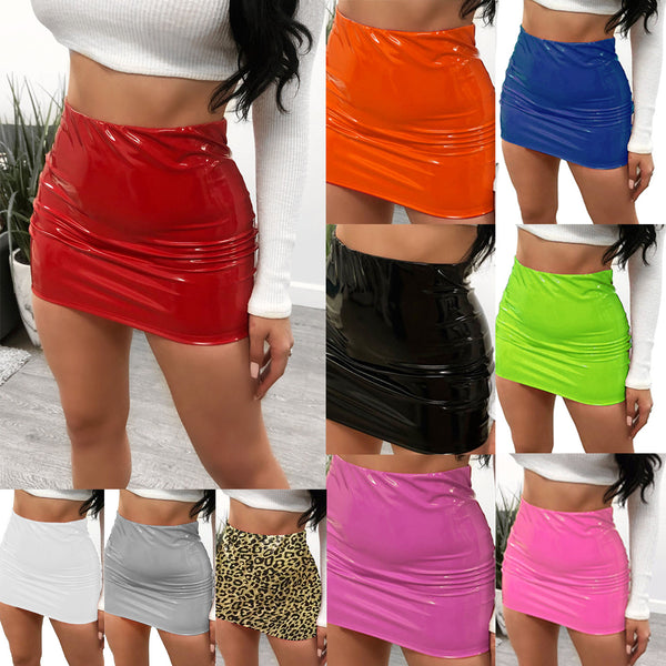 Innovative Sexy Bright Leather Hip Miniskirt Skirts