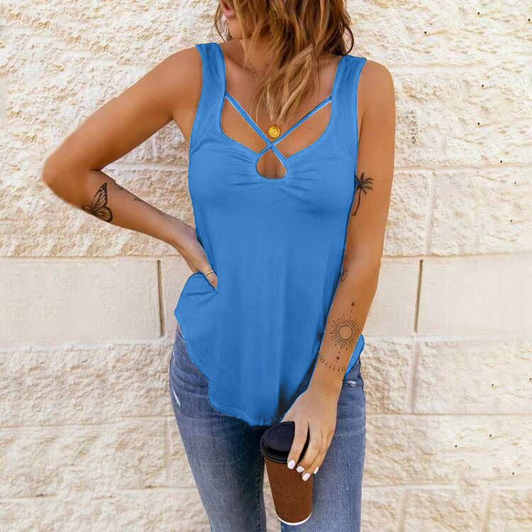 Women's Cross Solid Color Sexy Sling Blouses