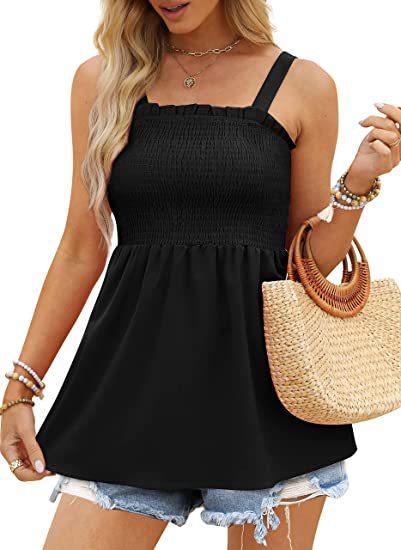Women's Summer Solid Color Camisole Ruffled Frill Tops