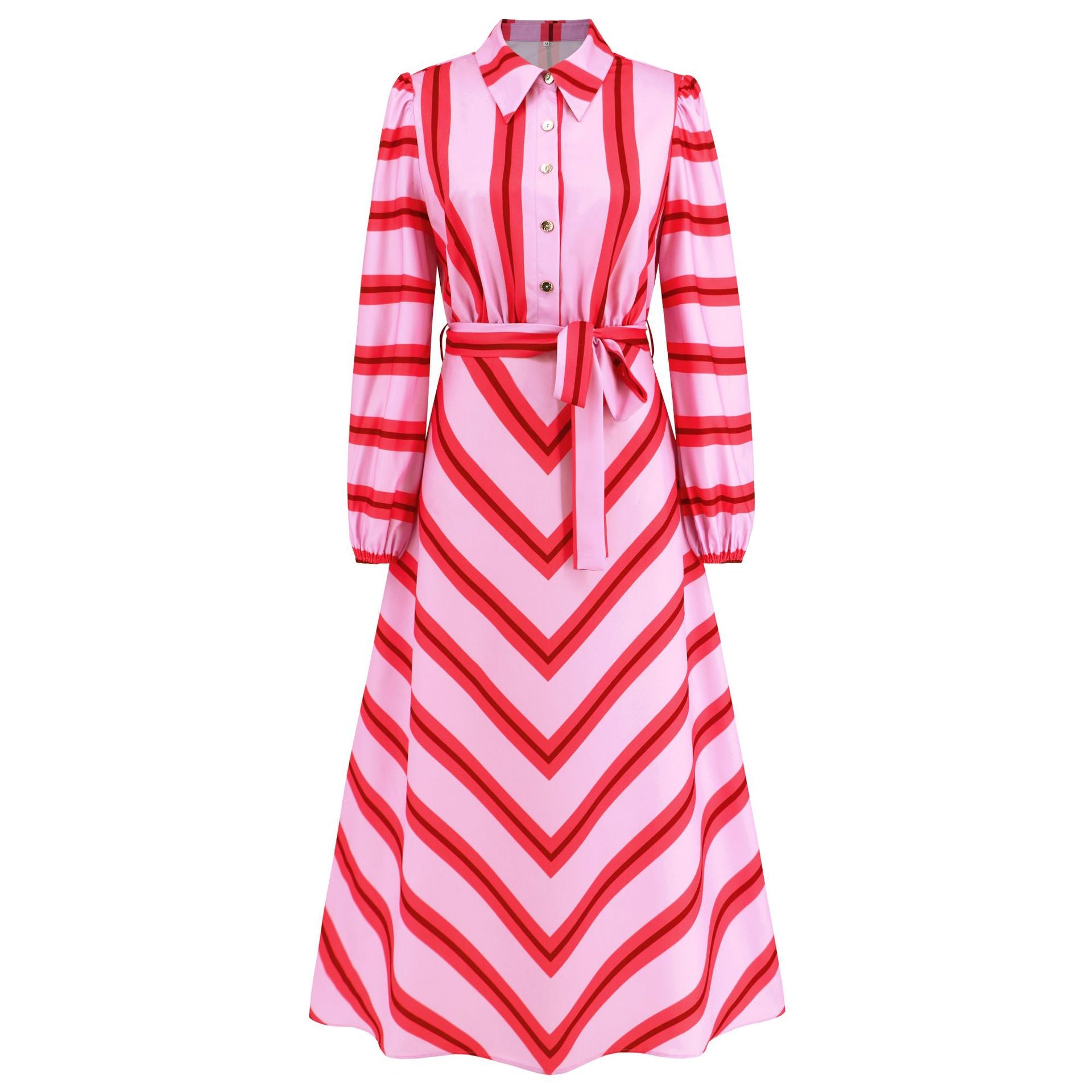 Women's Elegant Striped Printed Button Cinched Dress Dresses