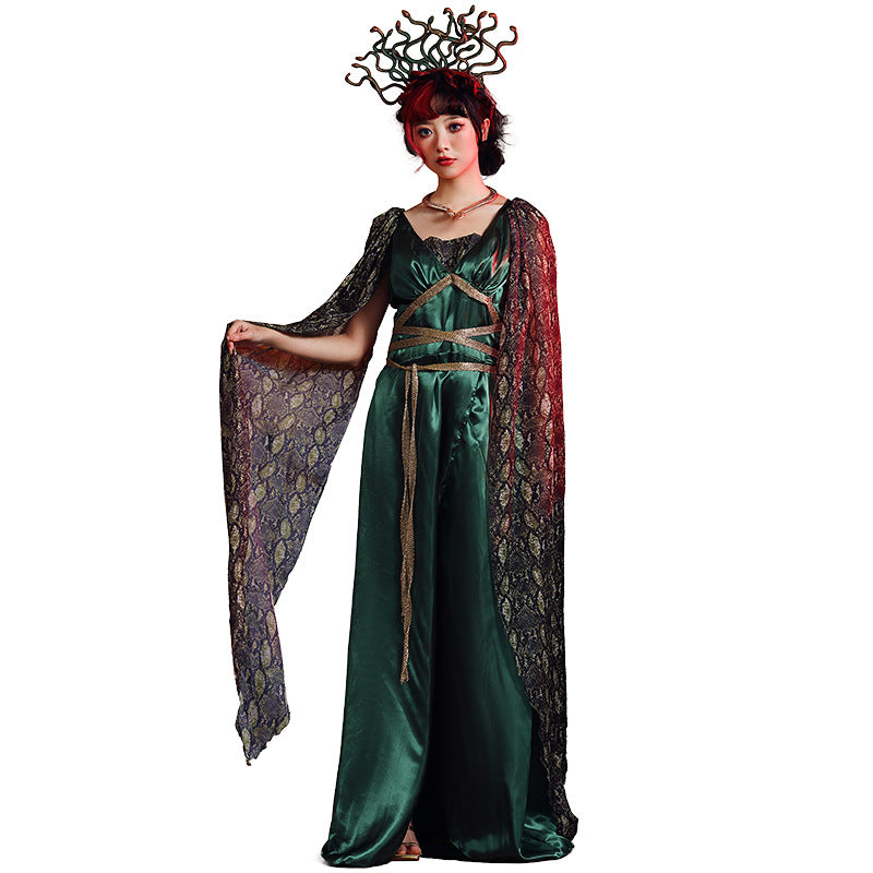 Mythe pétrifié tête de serpent sirène vert coiffure assortie Costumes