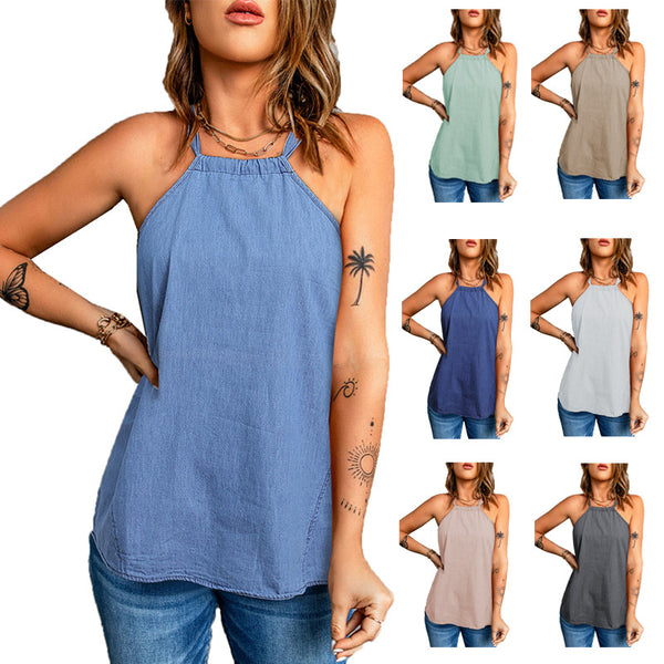 Women's Summer Pure Color Halter Loose Vests